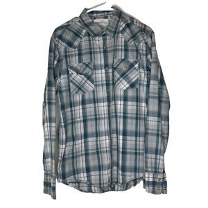 Aeropostale Men's Small Blue Plaid Pearl Snap Long Sleeve Shirt Western Casual